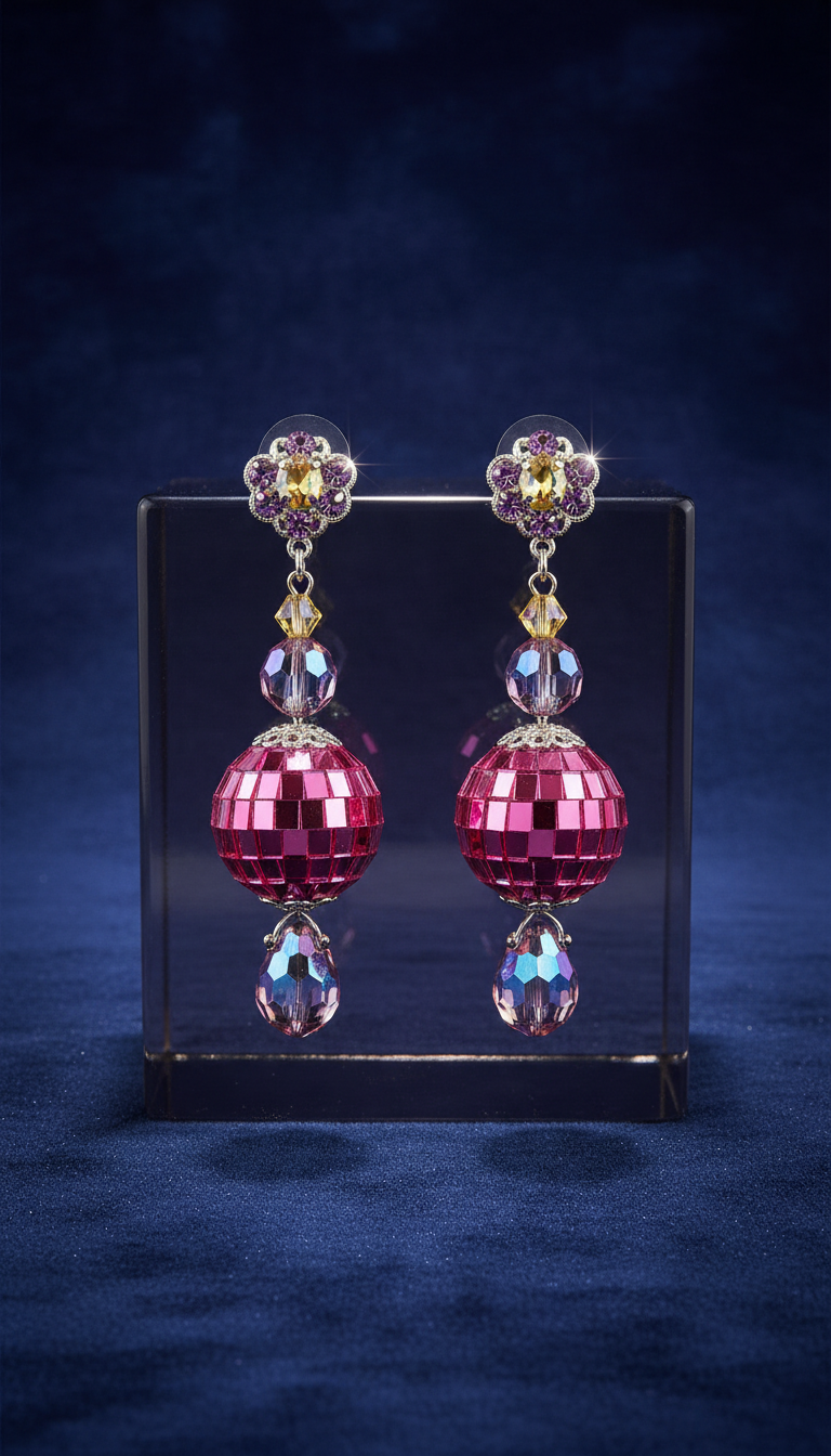 Disco pink chandelier earrings