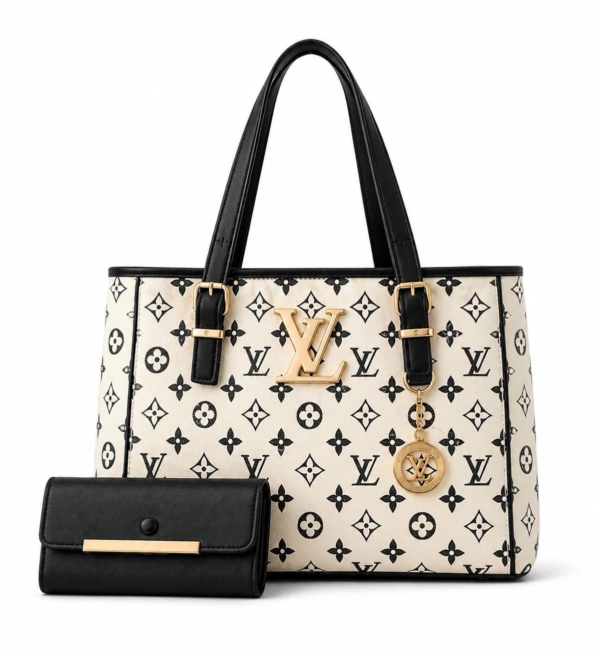 Classic White Shoulder Bag with Matching Clutch trendyyx