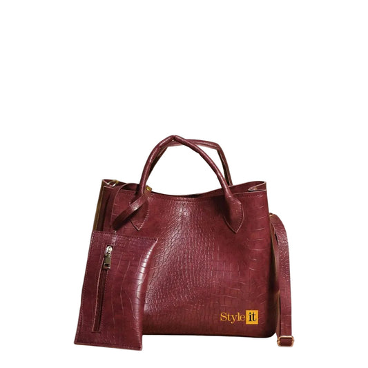 Style It Croc Leather Maroon Bag trendyyx