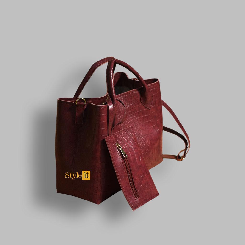 Style It Croc Leather Maroon Bag trendyyx