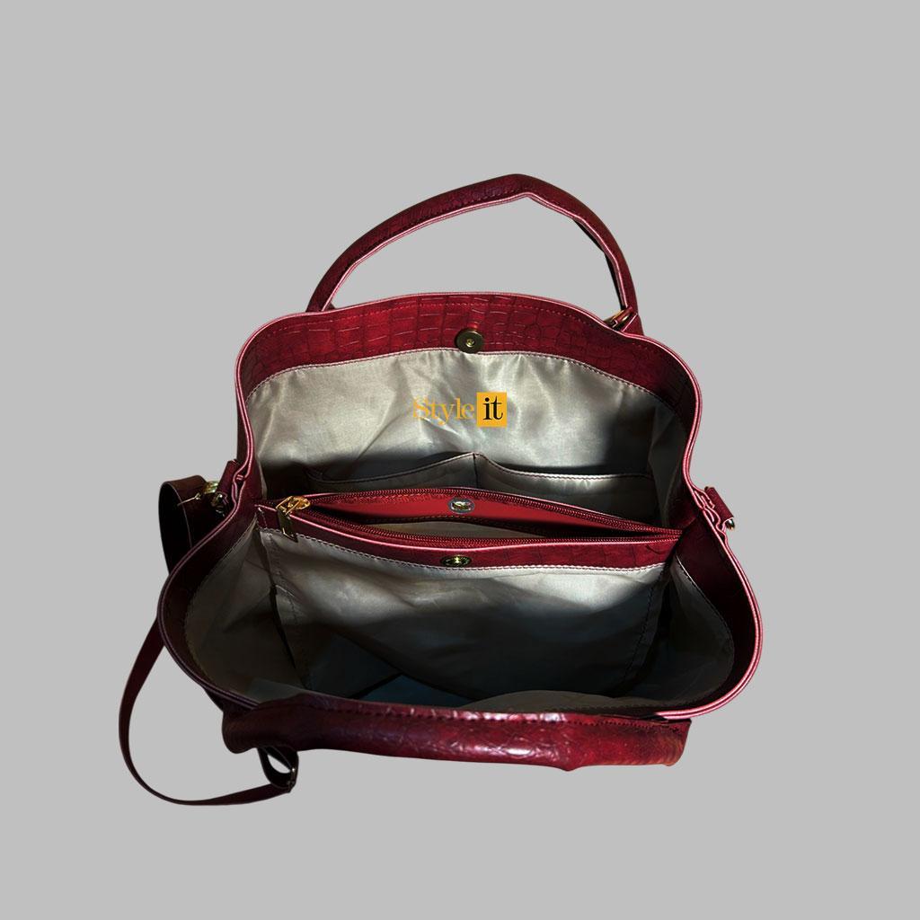 Style It Croc Leather Maroon Bag trendyyx