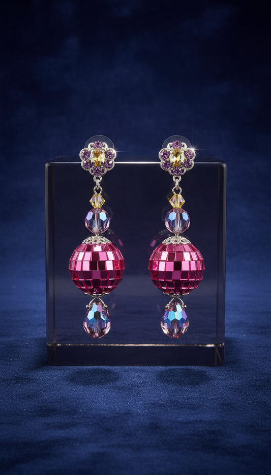 Disco pink chandelier earrings