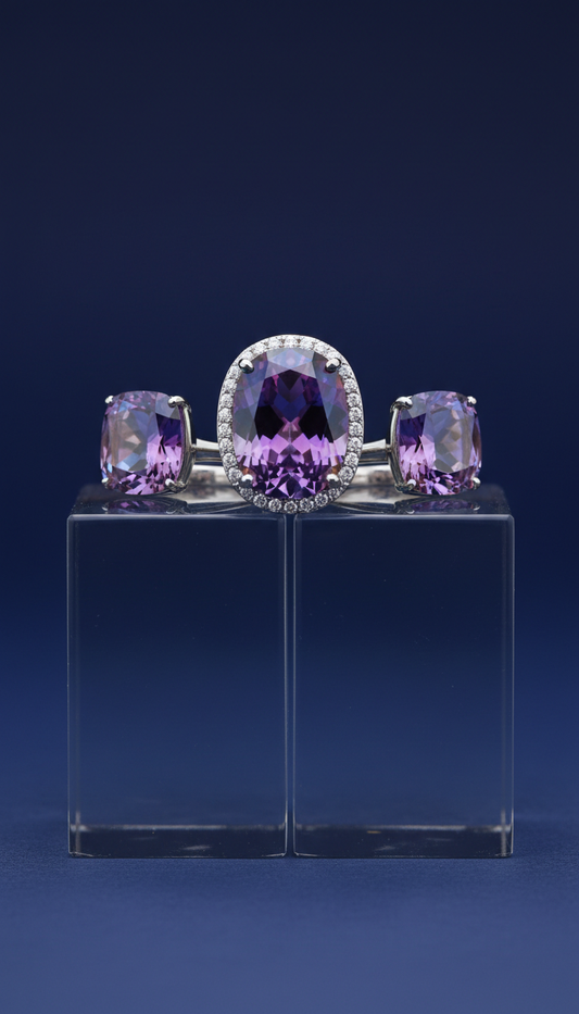 Iridescent violet statement ring trio
