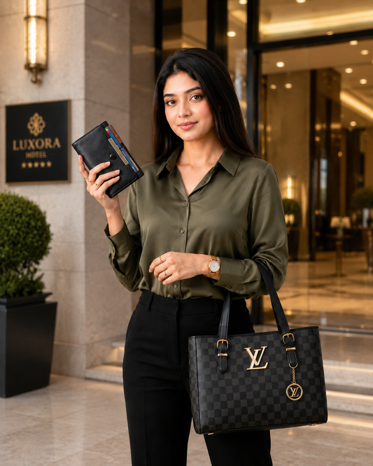 Classic Shoulder Bag with Matching Clutch trendyyx